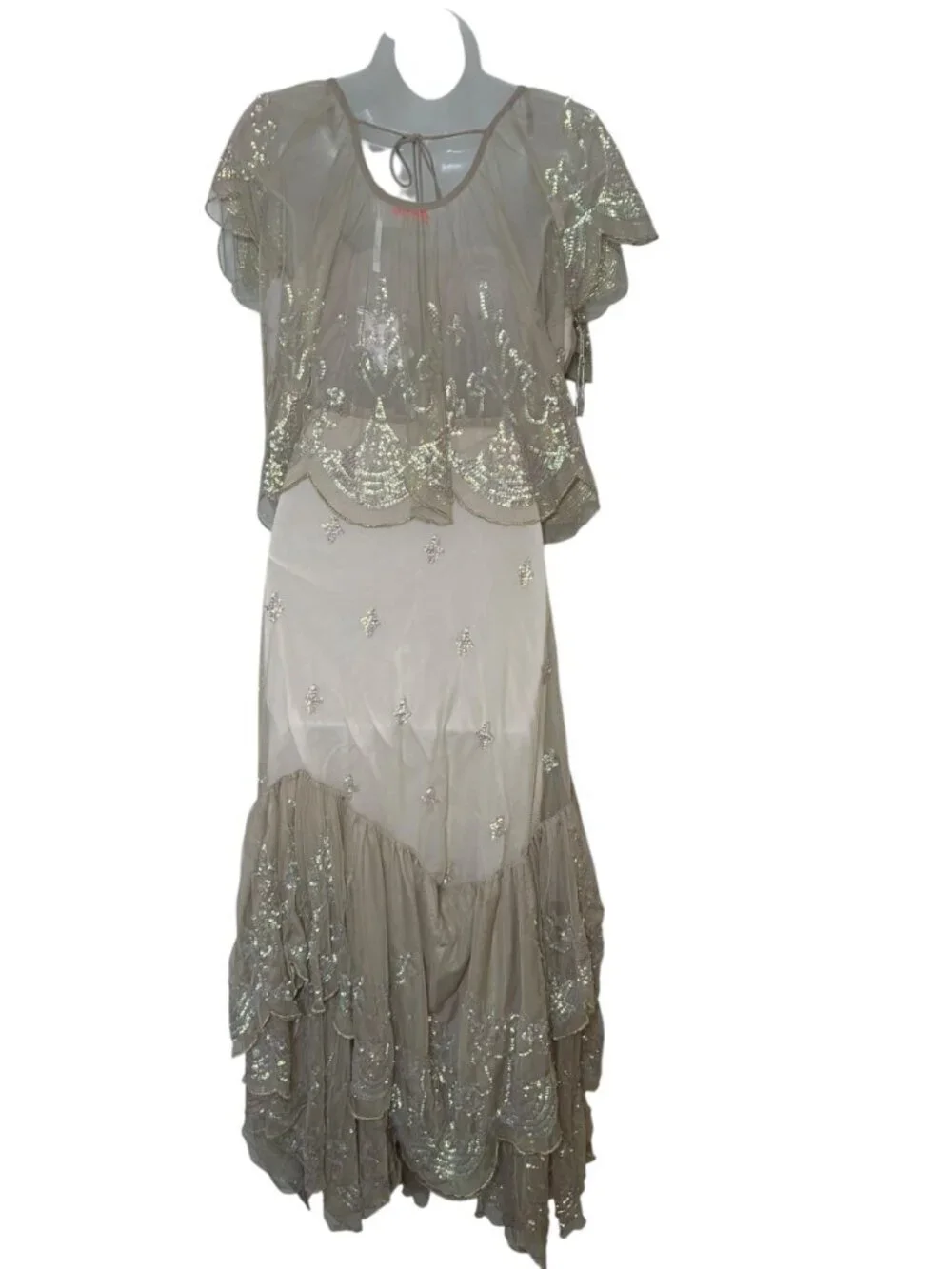Free People Ciara Shimmer Sequin Sheer Midi Skirt Set L NWT